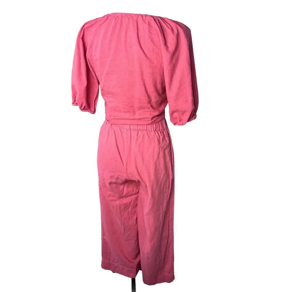 Abercrombie & Fitch Linen Blend 2PC Set Crop TieTop Wide Leg Pants Women XS Pink